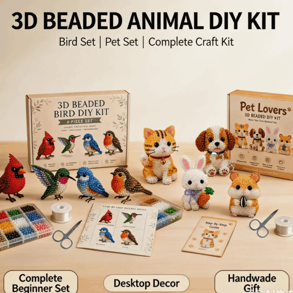 DIY Beading Craft Kit 3D Beaded Birds & Pets & Gnomes Handmade Figurine Making Complete Material Craft Set Home Decoration