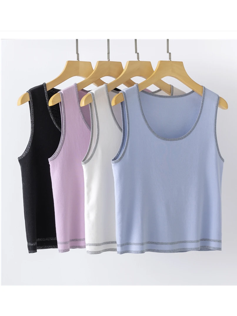 

Новая женская трикотажная майка с квадратным вырезом и U-образным вырезом, из шелковой смеси, для ношения как под одежду, так и поверх нее, повседневный топ, весна-лето