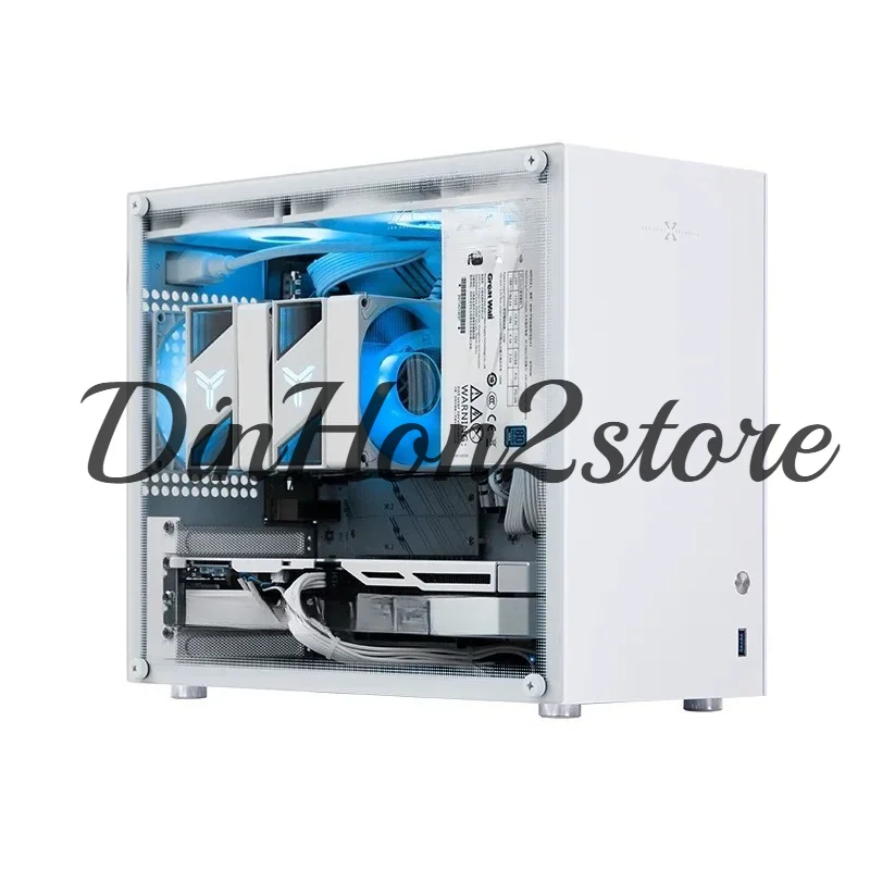 C2P All Aluminum ATX Power White Chassis Side Transparent Graphics Air Cooled Mini Desktop PC Case