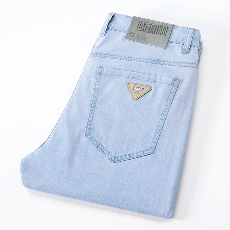 Good Quality Men's Lyocell Summer Grey Jeans High Waist Loose Straight Stretch Business Thin Casual Trousers Plus Size 28-40