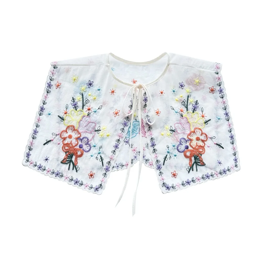 Faux col en dentelle brodé pour femmes, châle à lacets, col de chemise détachable, Insigne, robe, décor de chemisier