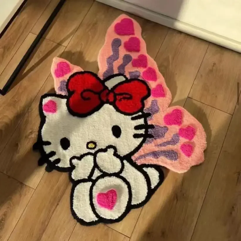 

Hello Kitty Imitation Cashmere Floor Mat Living Room Decorative Carpet Y2k Bedroom Door Non-slip Mat Cute Decorative Blanket