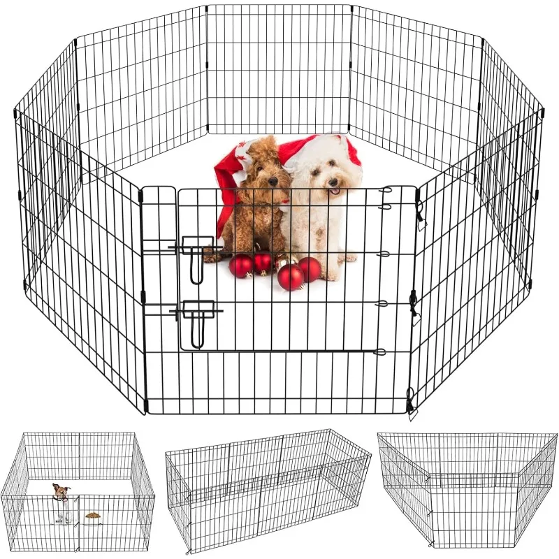 Puppy Pet Playpen 8 Panel 24 Inch Indoor Outdoor Metal Portable Folding Animal Exercise Dog Fence Ideal for Pet Animals Dog Cat