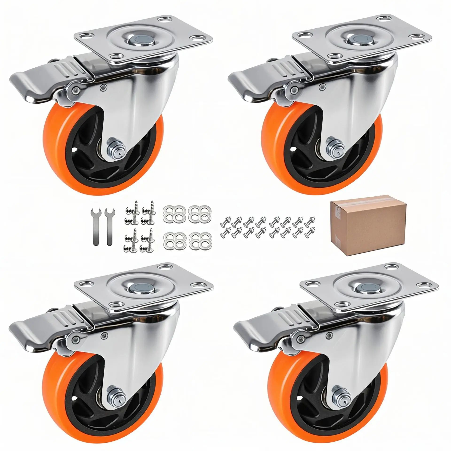 Four Piece Swivel Furniture Caster Wheels Brakes Quiet Smooth Open Pattern Cart Casters In Inch Sizes Screws Racks Carts