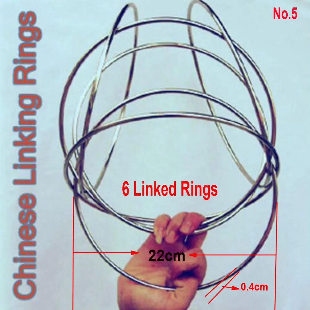 Chinese 6 Linked Big Rings Silver Stage Magic Tricks Toys For Professional Magicians