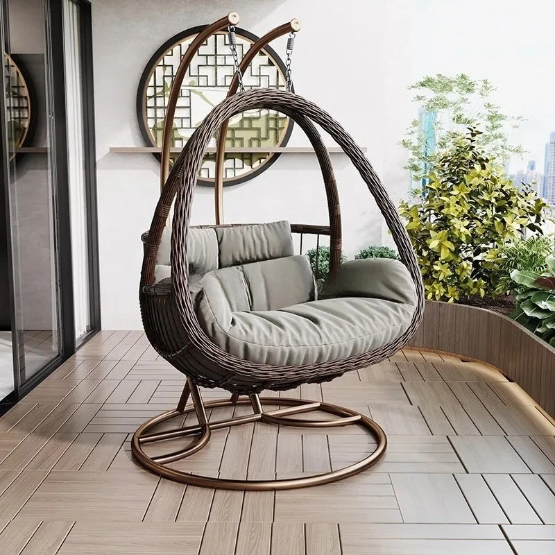 Household Indoor Outdoor Rattan Hanging Basket Chair Courtyard Balcony Bird's Nest Double Swing Lazy Hammock For Relaxation Naps