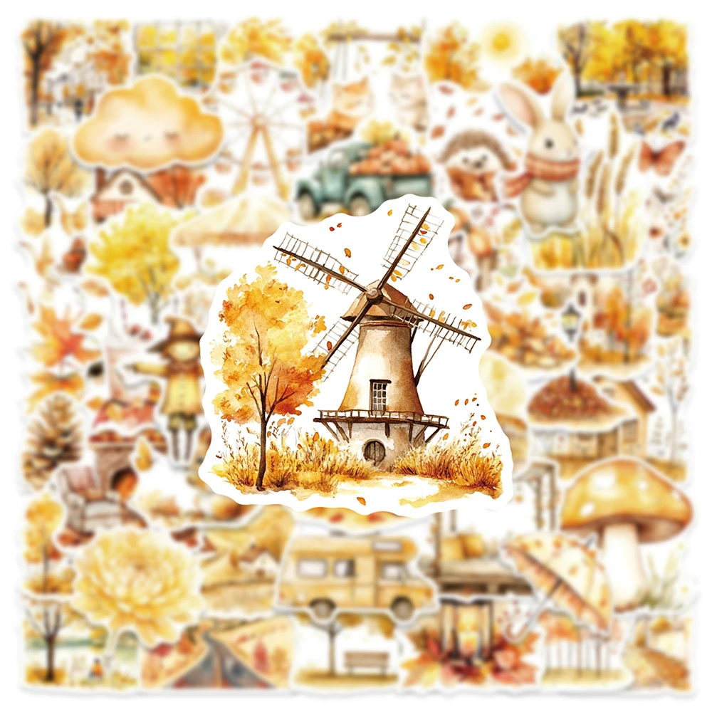 

10/30/50pcs Watercolor Autumn Good Harvest Stickers Aesthetic Cartoon Decals DIY Suitcase Guitar Notebook Cute Graffiti Sticker
