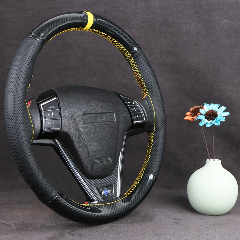 Funda de Volante de Coche Cosida a Mano con Fibra de Carbono 2025, Universal para Volantes de 38 cm, Lujosa, Moderna y Duradera, en Negro y Marrón