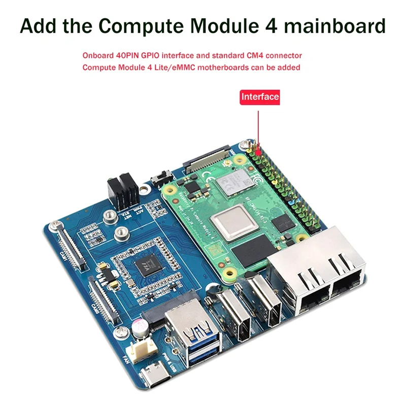 Para Raspberry Pi CM4 puerto Gigabit Ethernet dual con estuche enchufe estadounidense