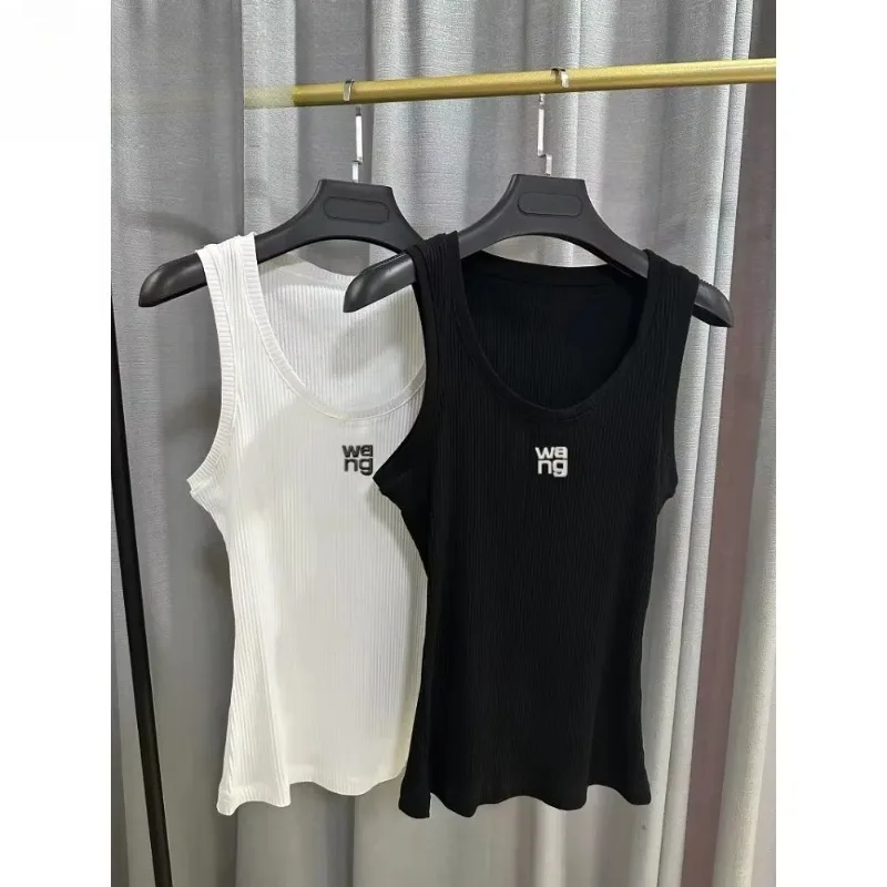 2025 TLL Neue frauen Flut Marke Licht Luxus Rundhals Ärmellose Bottom Sling Neue Wang Brief Drucken Schlank Top weste Engen