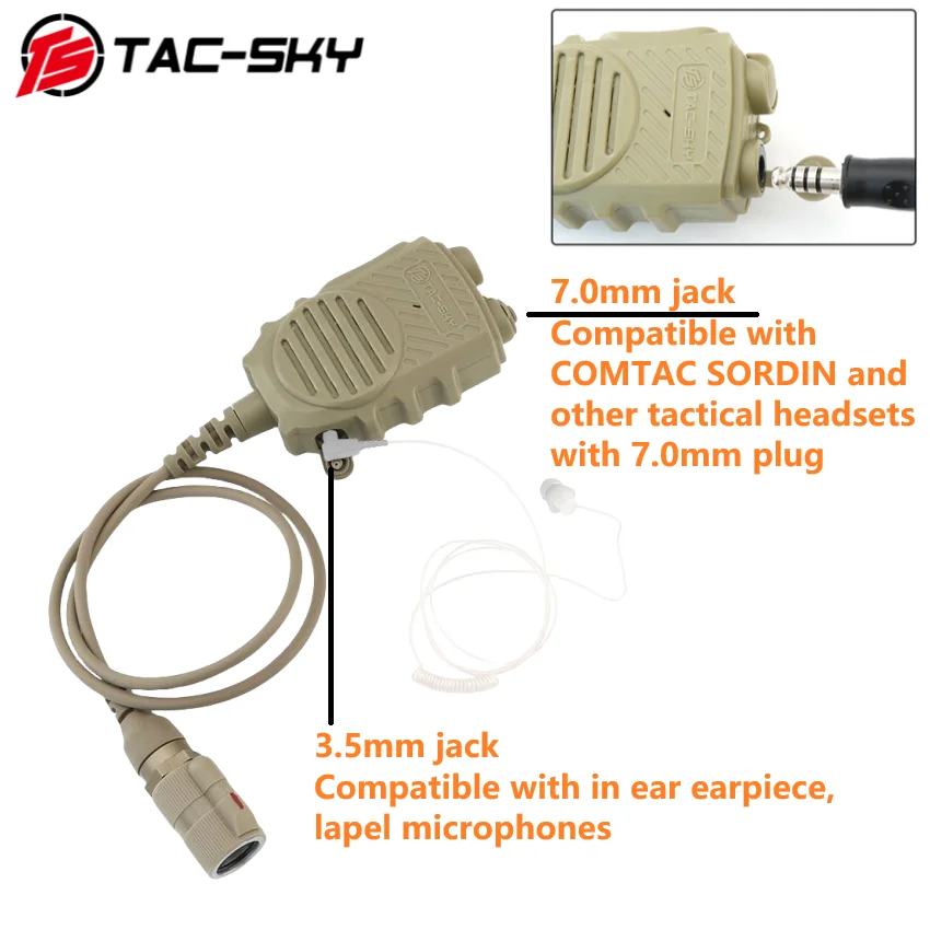 

TAC-SKY Tactical Ptt Handheld Speaker PTT with 3.5mm and 7.0mm Jack for Tactical Headsets for Tactical PRC152, PRC148, PRC163