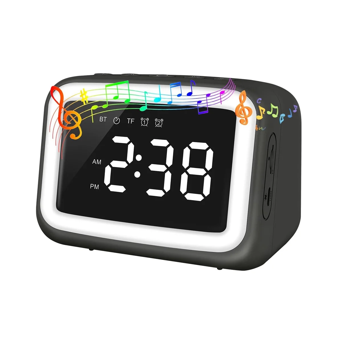 

Kids Alarm Clock with Bluetooth Speaker for Bedroom, Ok to Wake Alarm Clock for Kids with Dimmable Night Light Black