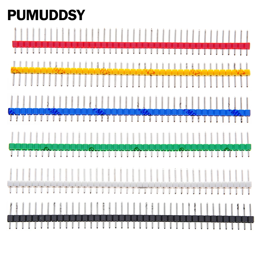 10PCS 1X40P Yellow Red White 2.54mm Single Row Male Header Connector PCB Pin Strip Breakable Pin Header for Arduino Black