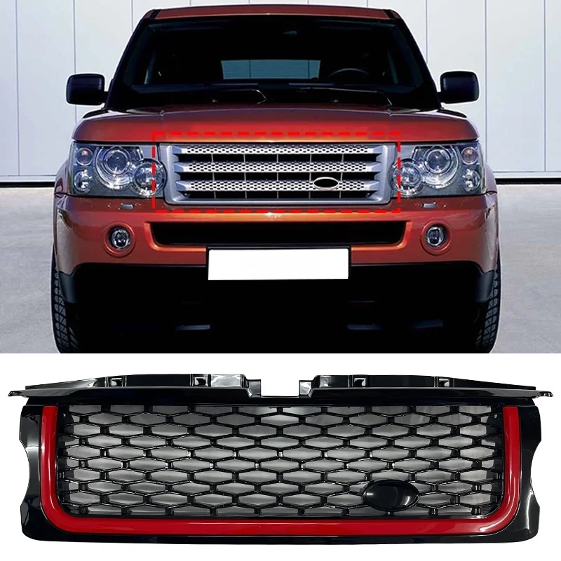 

Racing Grills For Land Rover Range Rover Sport 2006 Front Bumper Grille Black With Red 2005-2009 Car Accessories