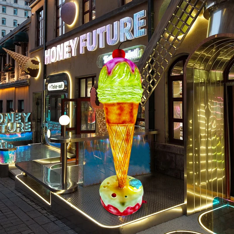 Luminous ice cream sculpture dessert milk tea shop entrance wall-mounted ice cream model ornament simulation ice cream