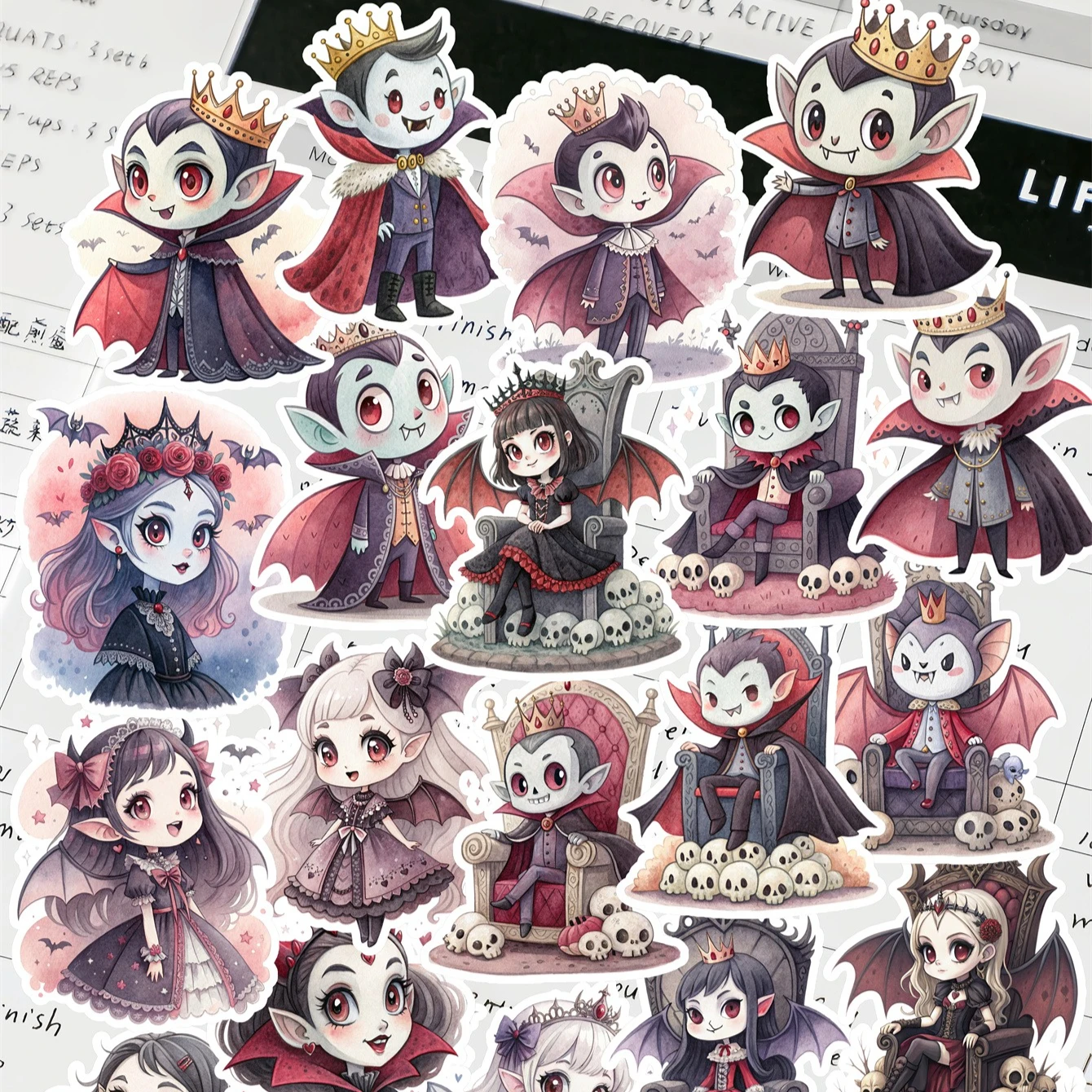 20Pcs DIY Cute Watercolor Vampire King and Queen Stickers Hand-Drawn Paris  Daily Life, Planner, Journal Decoration stationery