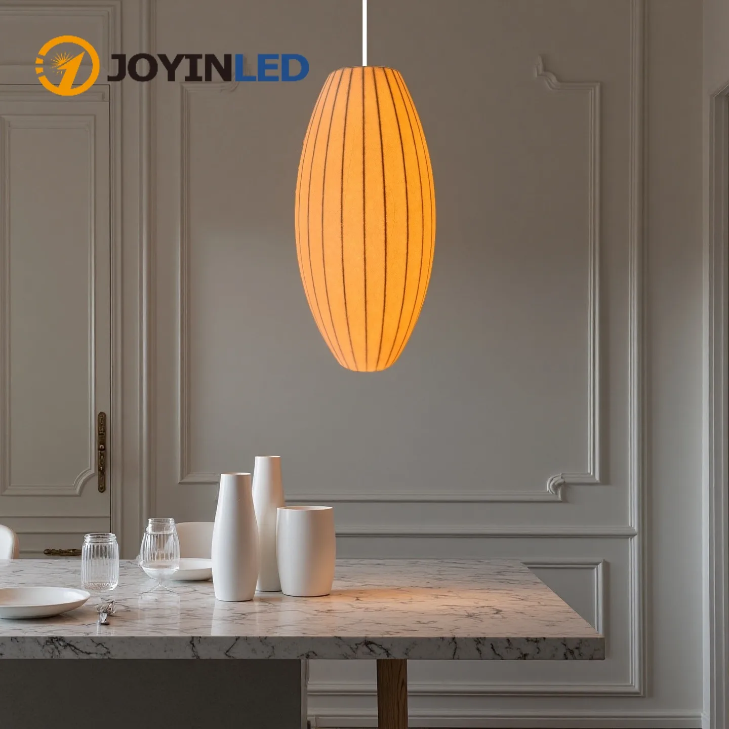 

25/30/33cm Modern Minimalist White Silk Chandelier Silk Pendant Light for Kitchen Island Restaurant Oval Wabi-Sabi JapaneseStyle