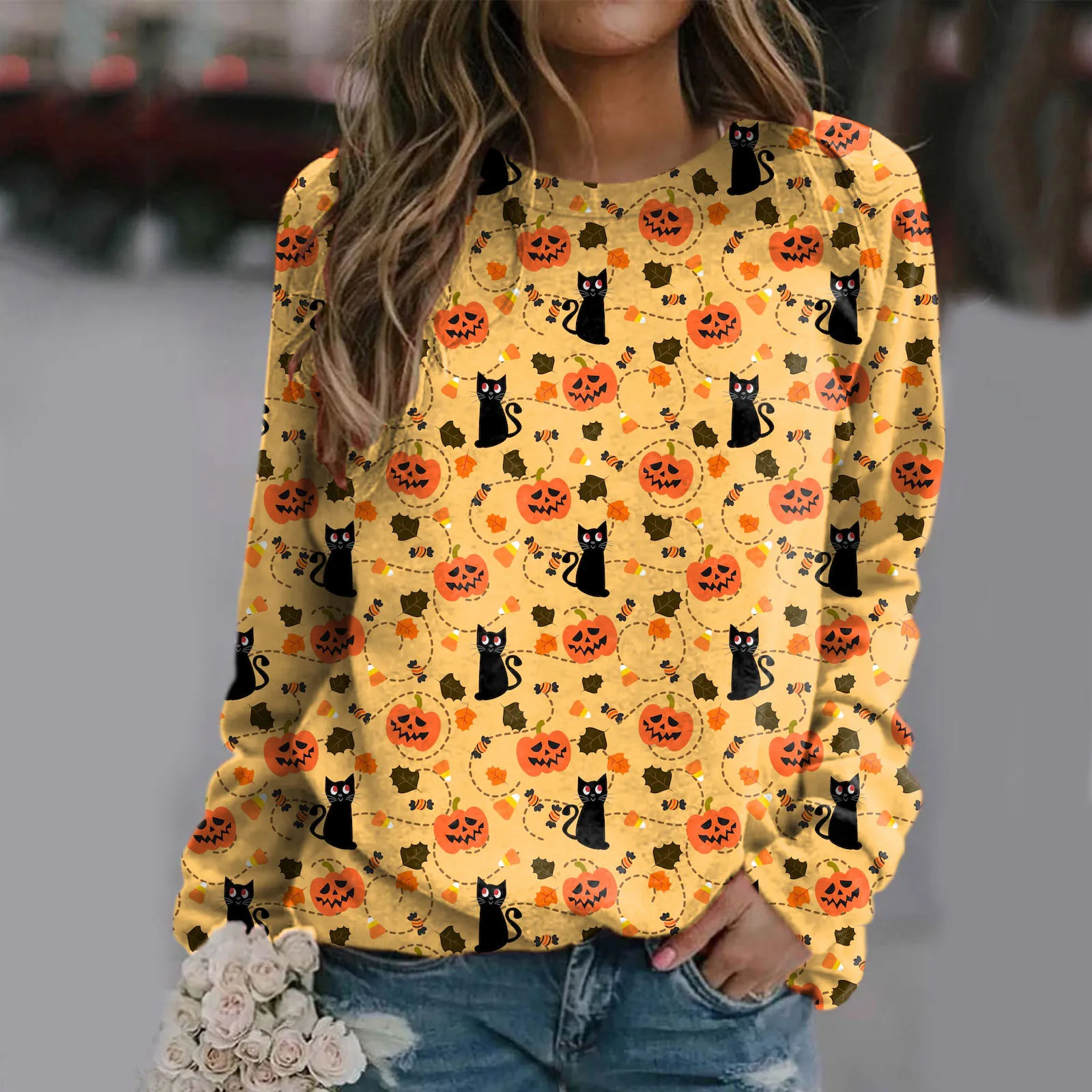 Sudadera de manga larga con estampado digital 3D para mujer, sudadera informal con personalidad, cuello redondo, nueva moda