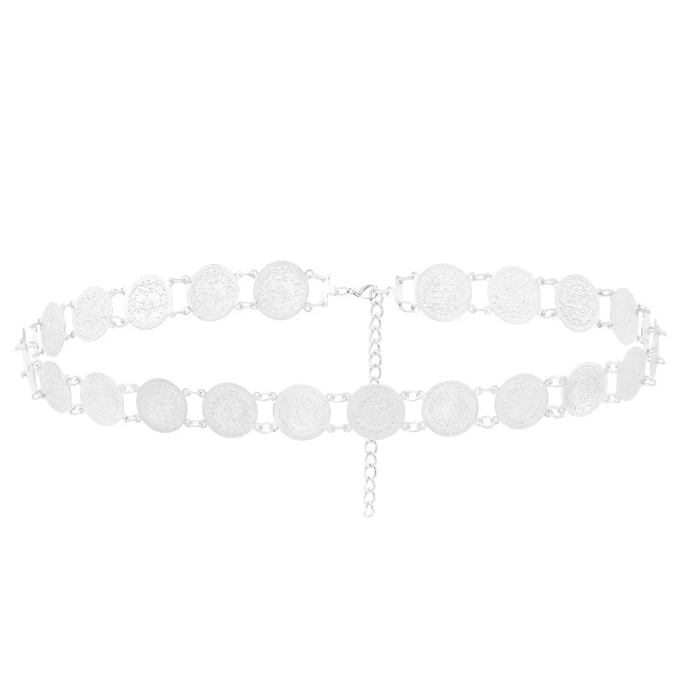 

Vintage Metal Ethnic Style Belt Tassel Silver Metal Coin Waist Chain Hollow Out Wrist Jewelry Gold Belt Costume Accessories