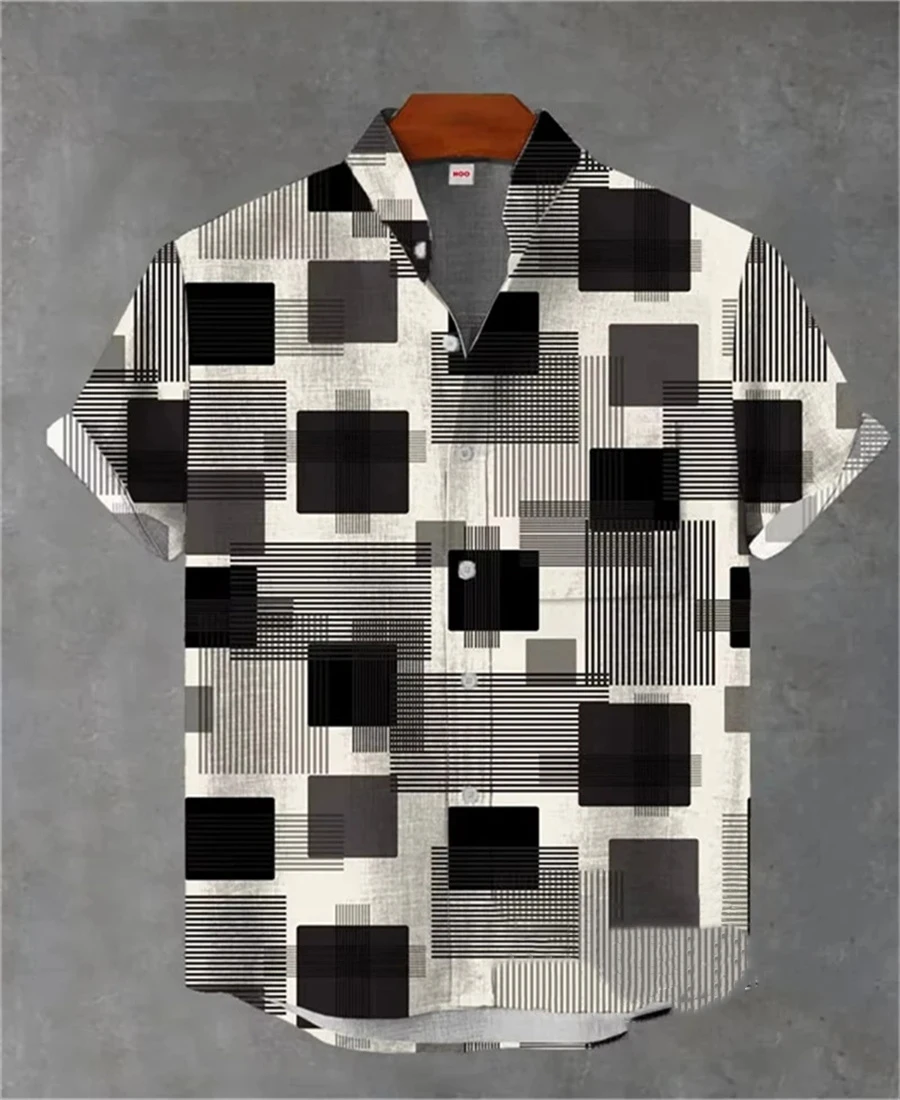 Camicie da uomo vintage Camicie stampate in 3D Magliette casual a maniche corte da uomo Camicie abbottonate con risvolto da uomo alla moda Magliette da uomo