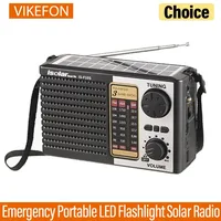 VIKEFON Altavoz Bluetooth inalámbrico linterna LED FM AM SW Radio carga Solar Radio de emergencia banda completa alta sensibilidad