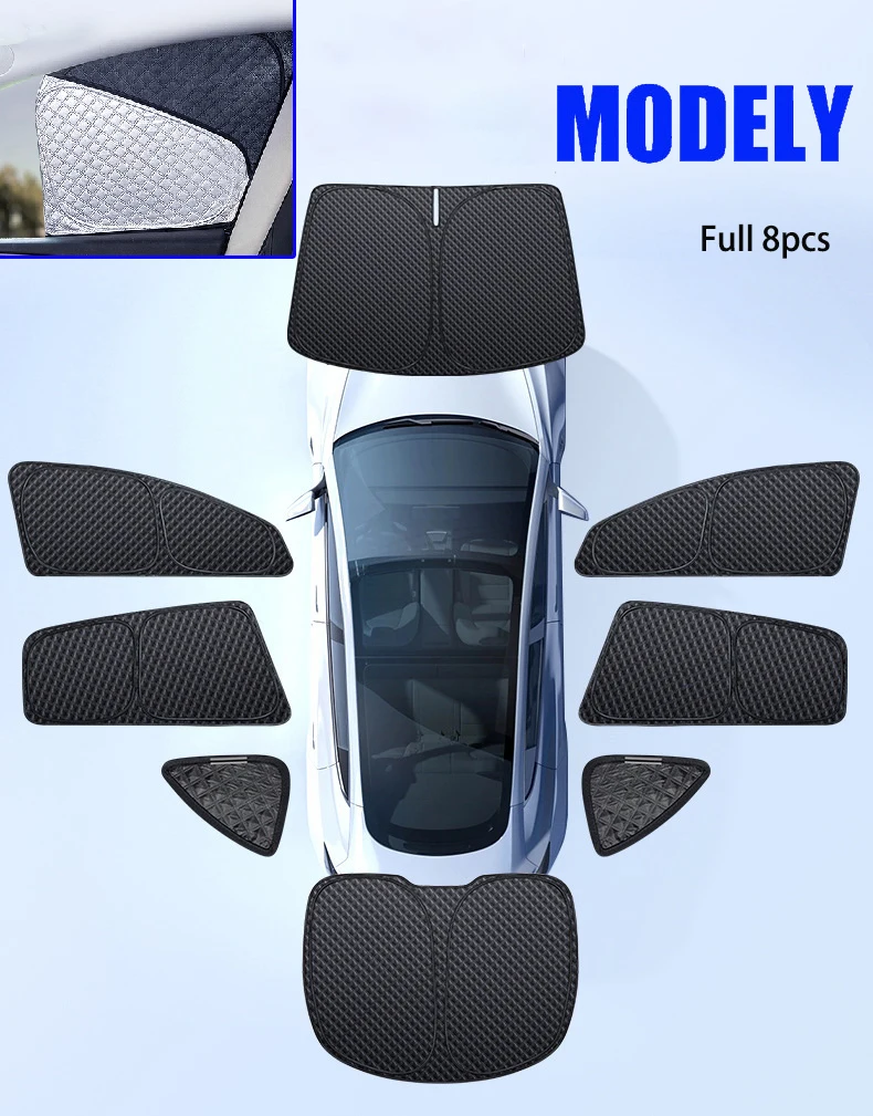 Voor Tesla Model 3 Y Juniper Highland 2025-2020 Verbeterde Zonnescherm Zijruit Schaduw Cover Voorruit Zonneklep Privacy camping - afbeelding 1