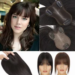 Rich Choices Hair Topper With Bangs Real Human Hair Natural Hair Pieces for women with Thinning Hair Clip in Toppers 8x11CM