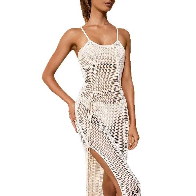 2024 Summer New Skirt Women's Solid Color Sexy Knitted Beach Bikini Swimsuit Cover Up Sun Protection Clothing