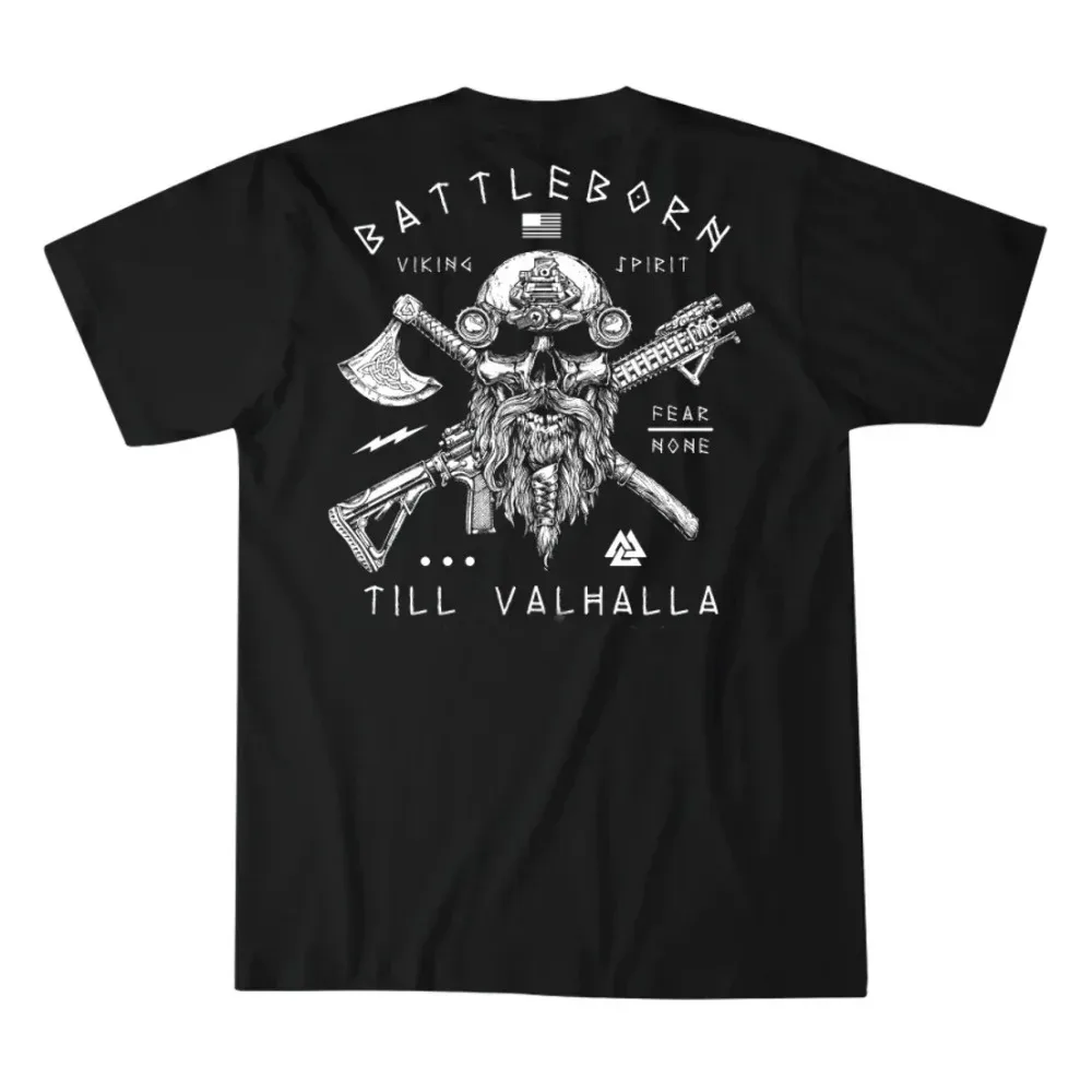 Til Valhalla Warrior Spirit Battleborn Military Grunt Tactics T-Shirt 100% Cotton O-Neck Short Sleeve Casual Mens T-shirt