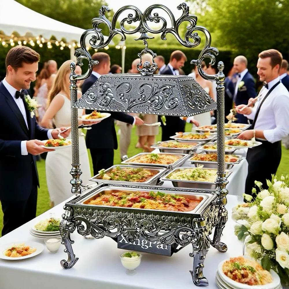 Professional Hammered Black Food Warmer Large 6L 9L Buffet Serving Chafing Dish Buffet Set with Electric Plate