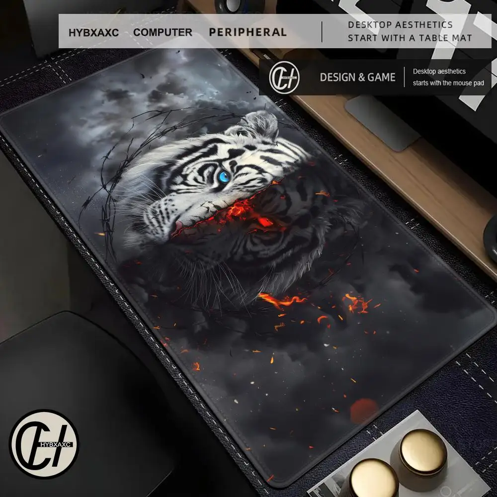 Animals White Tiger Art Aesthetic Mouse Pad Gamer XL HD Large Home Custom Mousepad XXL Carpet Natural Rubber Laptop Desktop Pad