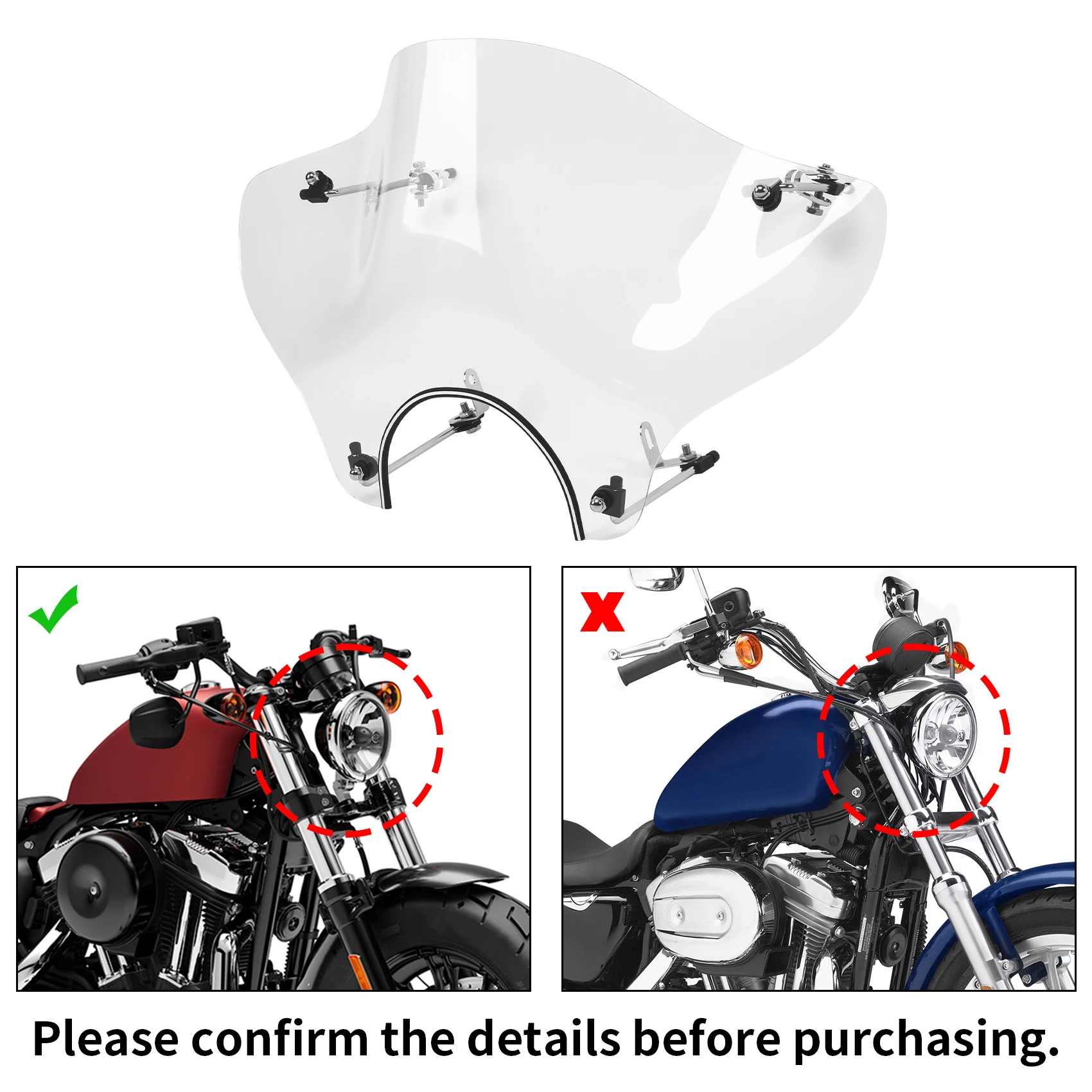 

Прозрачное лобовое стекло мотоцикла 7/8 дюйма для Honda Suzuki Yamaha VTRXV V-STAR 250cc Cruiser Vulcan VN 500 750 800 900 1500 1600 VTRXV