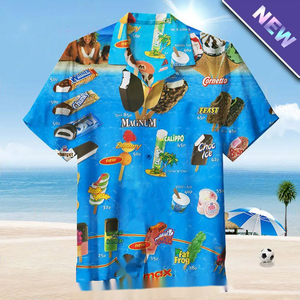 3D Printed 80s 90s Vintage Ice Cream Graphic Beach Shirts For Men Casual Short Sleeve Hawaii Shirts Tops Mens Designer Shirt