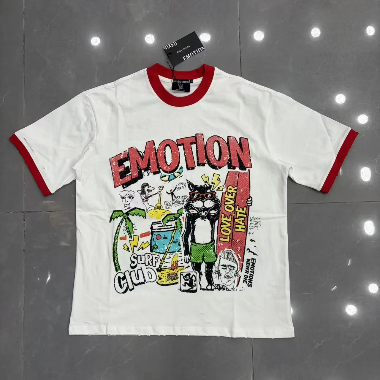 New MIXED-EMOTION Rhinestone cartoon printed pattern  cotton Men Women T-shirt Loose casual Shinning Tees Oversized Top