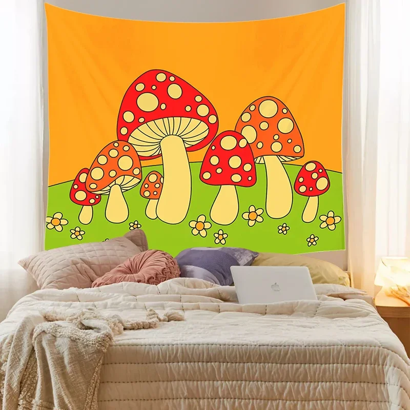 Mushroom Tapestry Wall Decor Girls Dorm Room Wall Hanging Aesthetic Room Let's Take a Try Psychedelic Wall Decoration Print