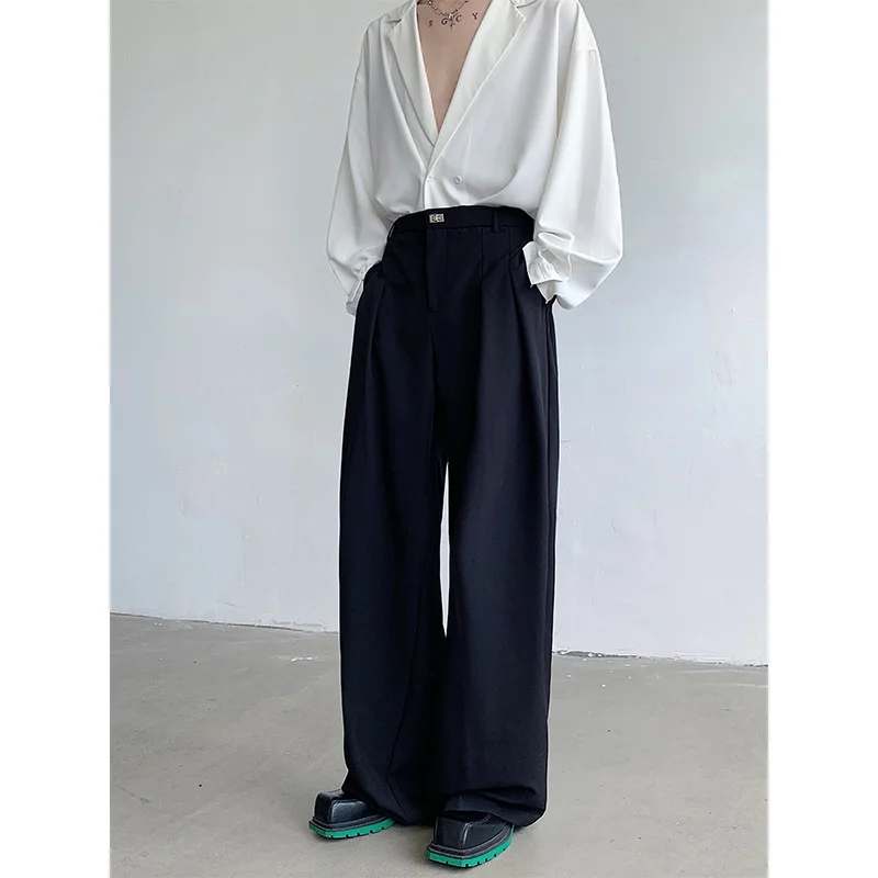 Baggy Black Suit Pants Mens Oversized Fashion Society Mens Dress Pants Korean Loose Wide Leg Pants Mens Office Formal Trousers