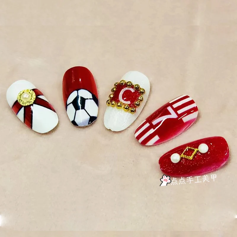 Customizável Futebol Nail Art Fãs Copa, Perímetro Nail Art com Pure Hand-Painted Futebol Equipes Vestindo bonito e divertido