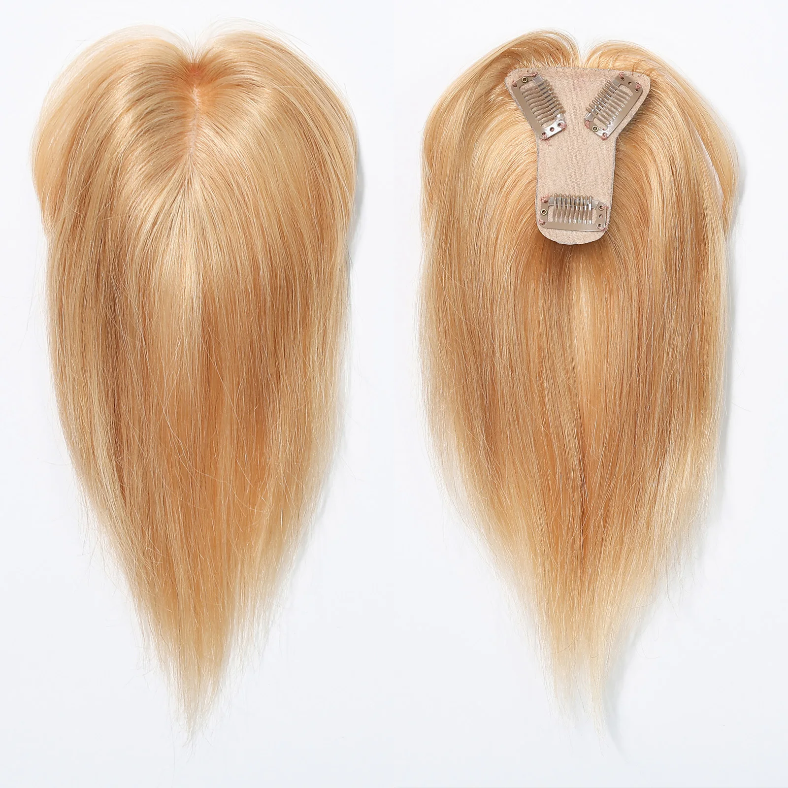 Rambut Asli Remy Silk Base Pirang Muda 10 Inch dengan Poni, 3 Jepitan, Ekstensi Rambut Wanita untuk Penggunaan Sehari-hari