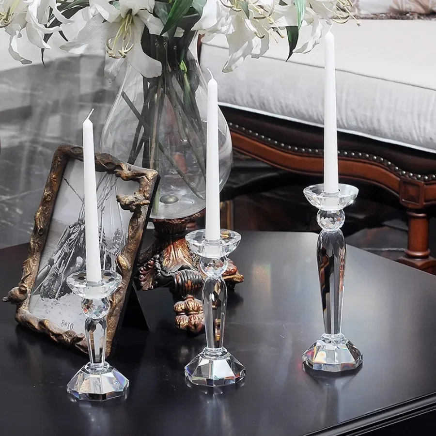 Stick Candle Holder Birthday Wedding Tealight Romantic Candle Holder Decor Table Cristal Vertical Transparent Candelabros Candle