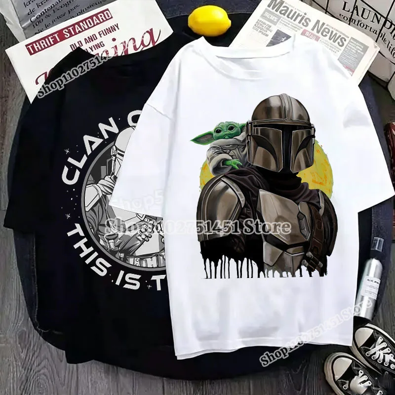 Футболка-унисекс-с-мультяшными-героями-star-wars-Бэби-Йода-Грогу-Мандалорец-Летняя-уличная-одежда-с-коротким-рукавом-для-пар