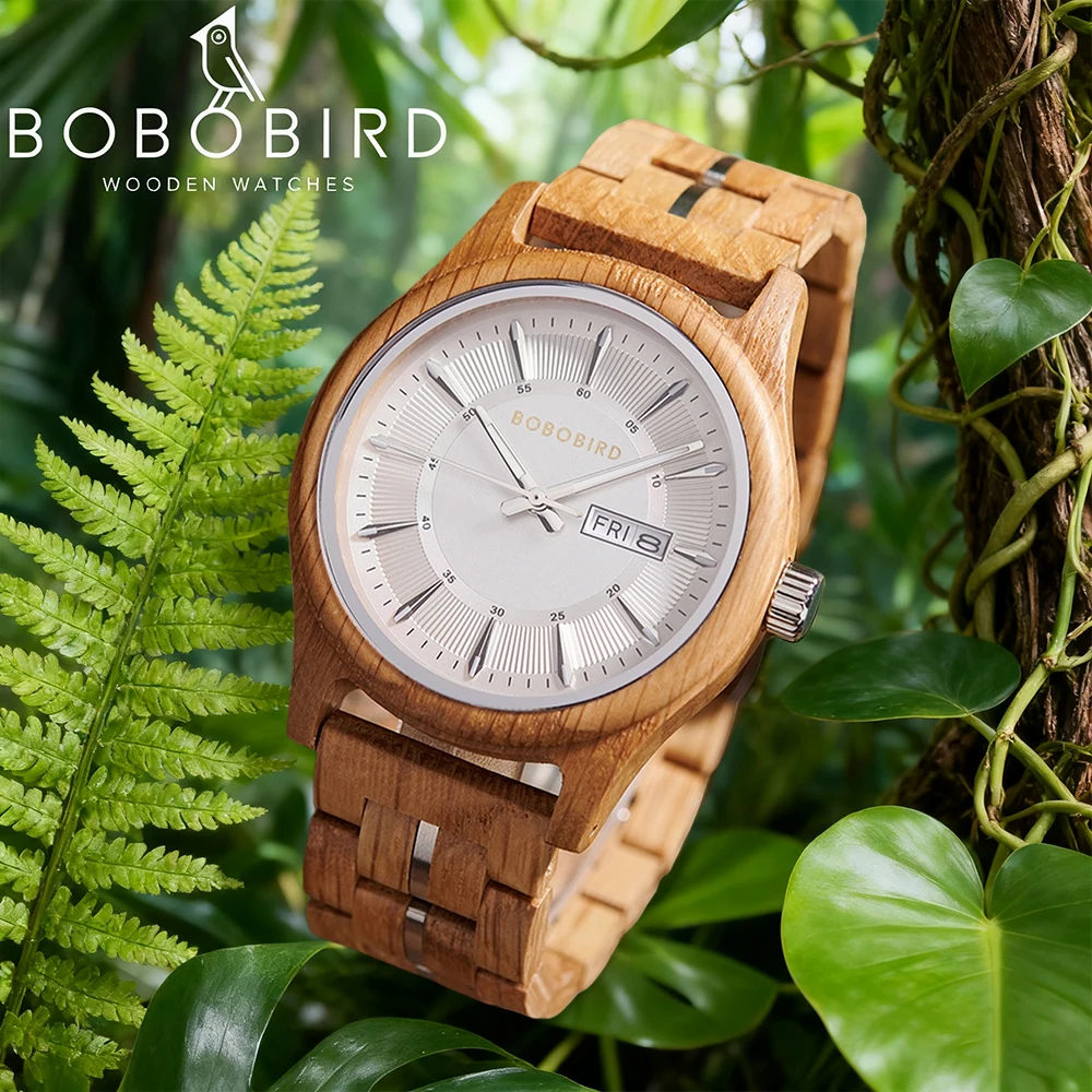 Orologio in legno con logo personalizzato di marca Cronografo alla moda Orologio da polso sportivo al quarzo Orologio BOBO BIRD Orologi in legno di noce per regalo da uomo