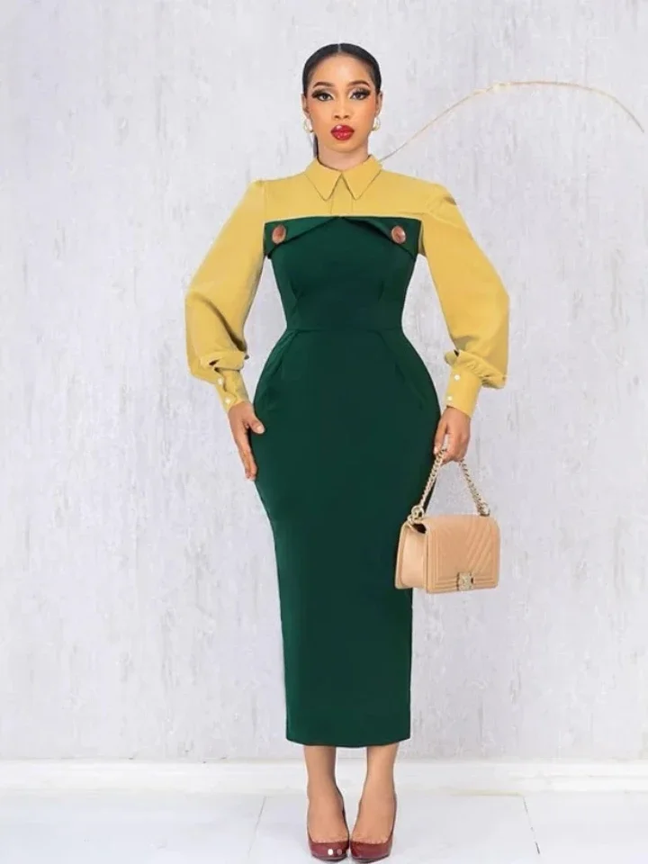 Fashion Women Long Sleeve Turn-down Collar Shirt Maxi Dress  African OL Work Night Club Party Street Long Dresses