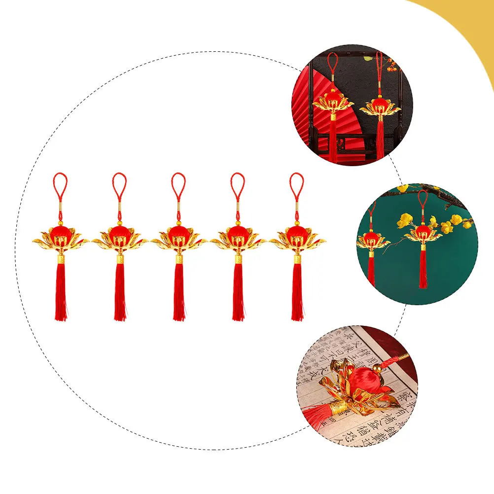 5 قطعة زخرفة معلقة لوتس السنة الصينية الجديدة زينة شرابات حمراء قلادة للمنزل مكتب باب مهرجان لوازم الحفلات #5