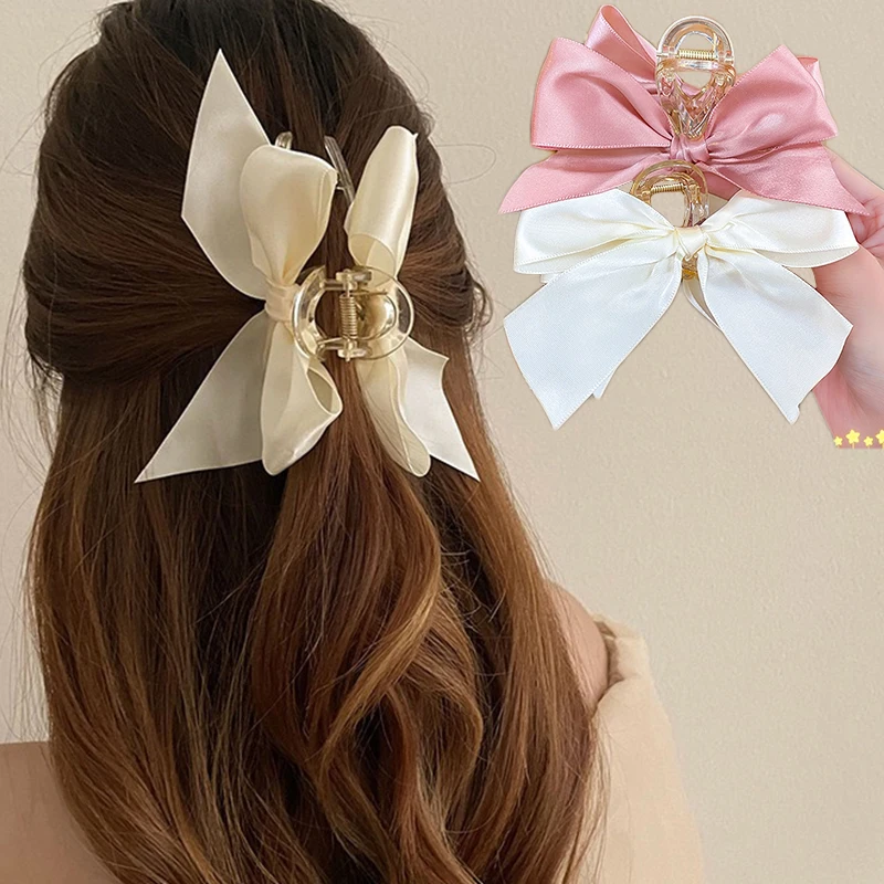 

Korean Big Bow Hair Claw Clips For Women Hairpins Elegant Ribbon Bowknot Clamps Crab Barrettes Girls Shark Clip Hair Accessories