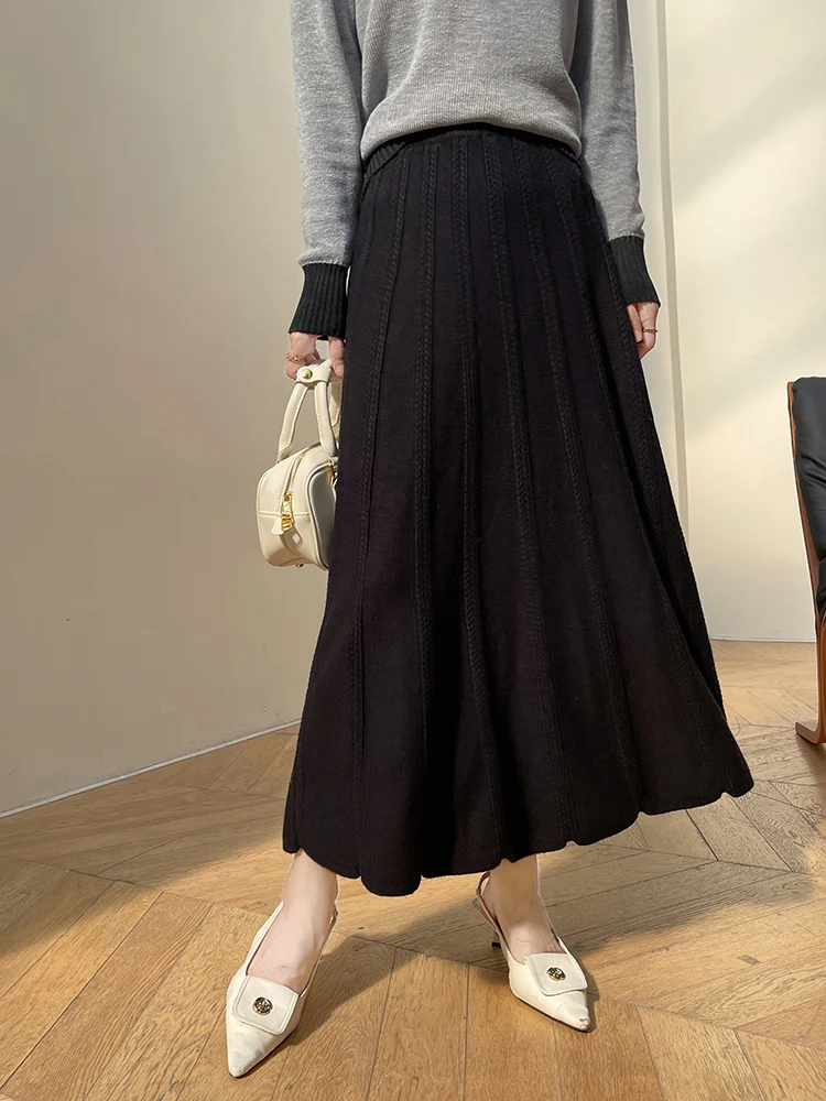 Knitted High-Waisted Half Length Skirt for Women Autumn/Winter Lady A-line Umbrella skirt Female Fashion Jacquard Pleated Skirt