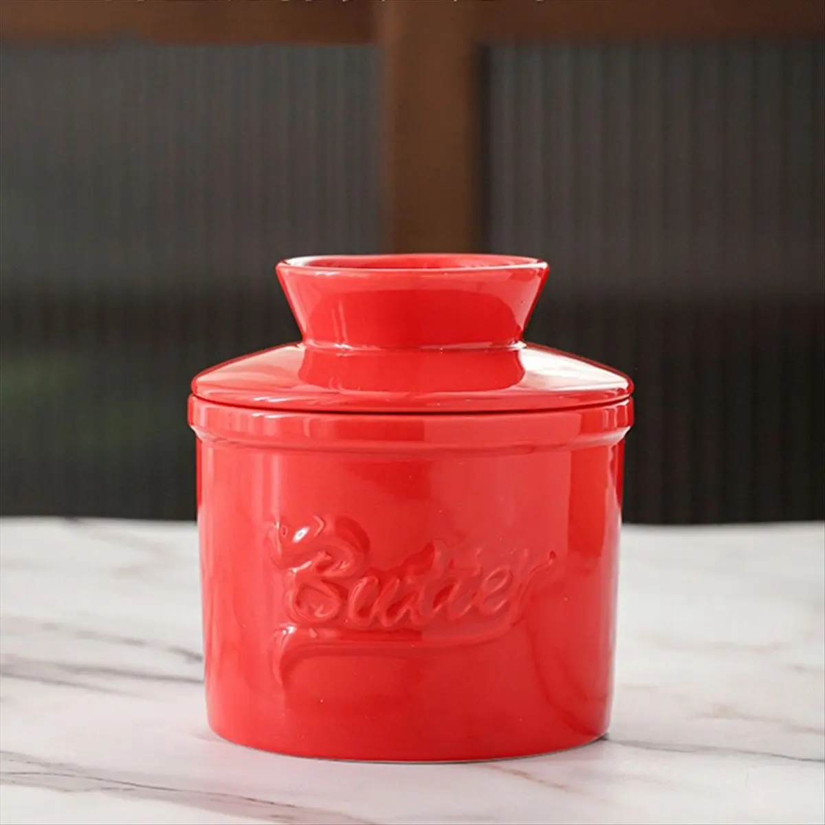 N14R Top Glossy Finish Bell Crock Handmade Keep Butter Keeper with Lid Thicken Ceramic Butter Dish Home