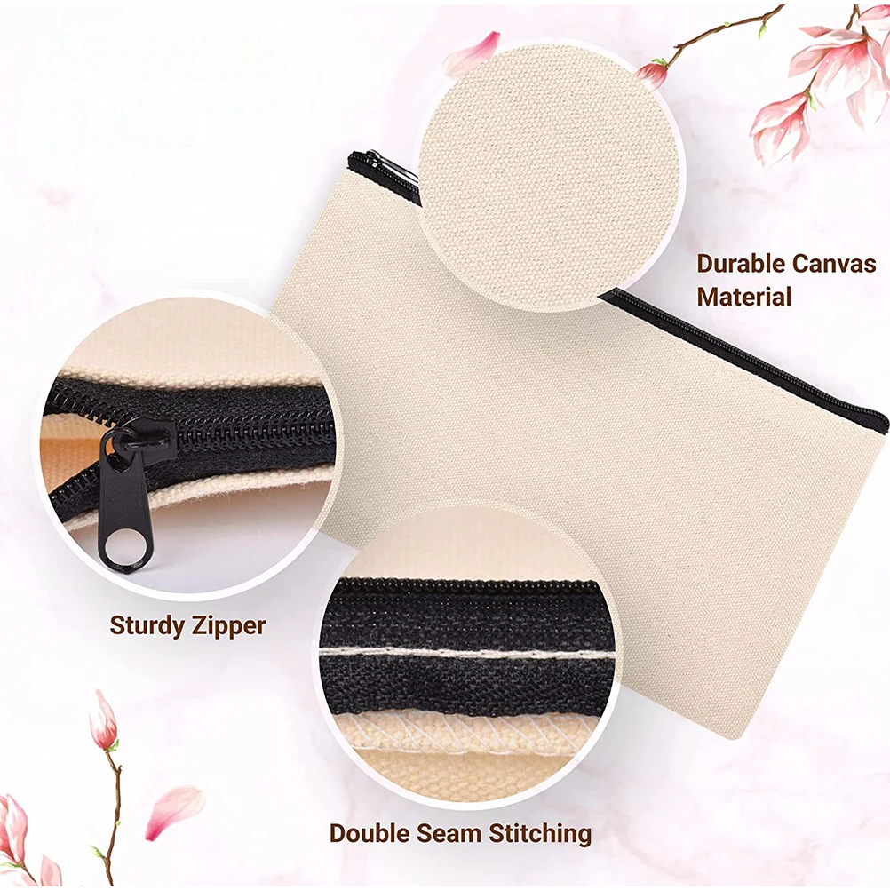 

10 Pcs DIY Craft Bag Sublimation Blanks Heat Transfer Makeup Bags Zipper Canvas Pencil Case Travel Toiletry ganizer Storage