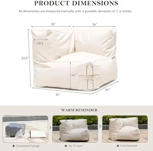 Modular Outdoor Corner Bean Bag Chair – 600D Water-Resistant Oxford, High-Density Foam, Dual-Chamber Independent