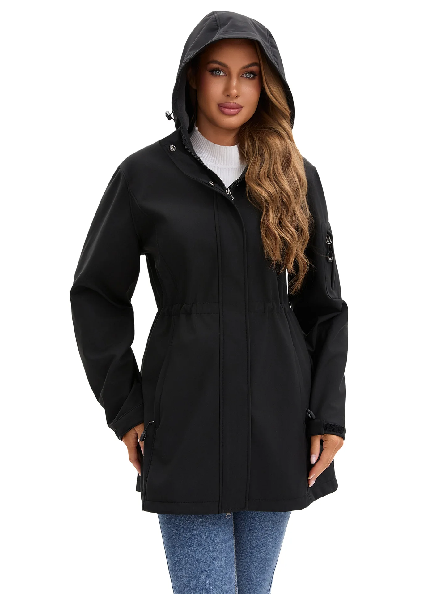 Women's Hooded Fleece Jacket Multi-Pocket Windbreaker Fashionable Autumn Winter Wear