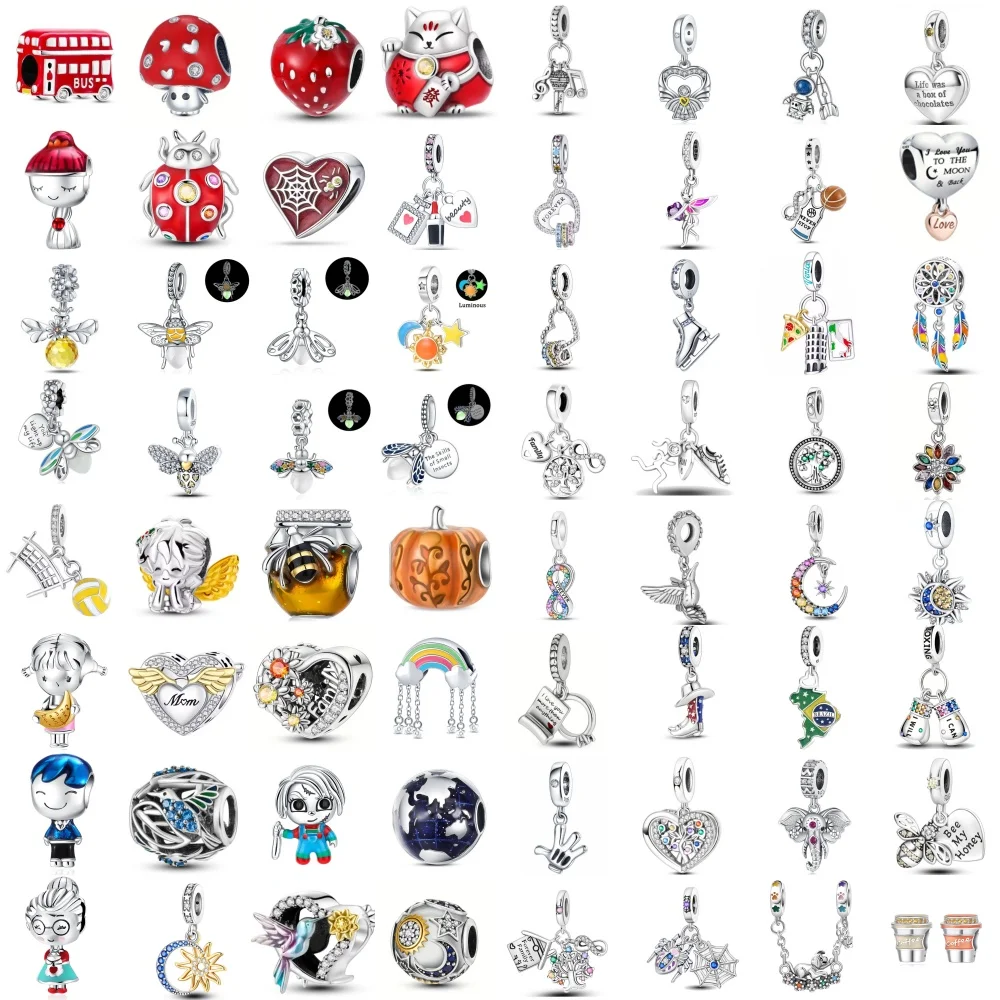 

New 925 Silver Strawberry Mushroom Glowing Firefly Bee Charm Eternal Pendant, Fit Original Bracelet DIY Exquisite Jewelry